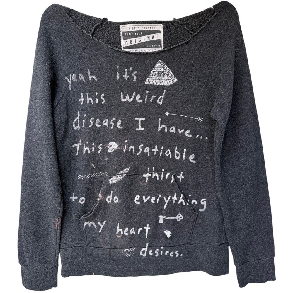 GLMR KLLS Graphic Sweatshirt Womens Large Gray Inspirational Quote Distressed